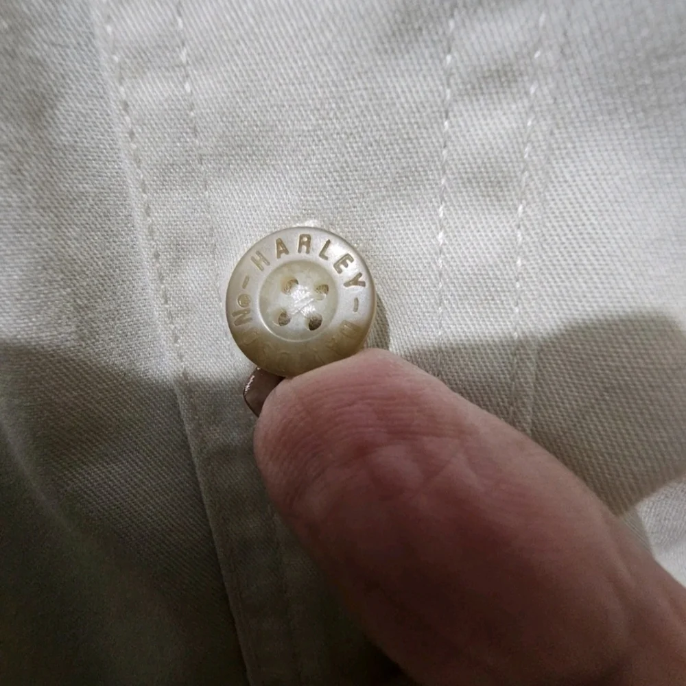 Harley-Davidson Men's Short Sleeve Button-Down Shirt in Cream - Picture 2 of 4